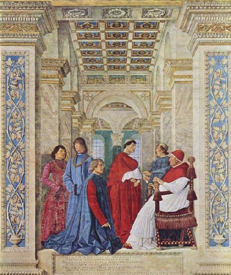 Pope Sixtus IV appoints Bartolomeo Platina prefect of the Vatican Library, Melozzo da Forli